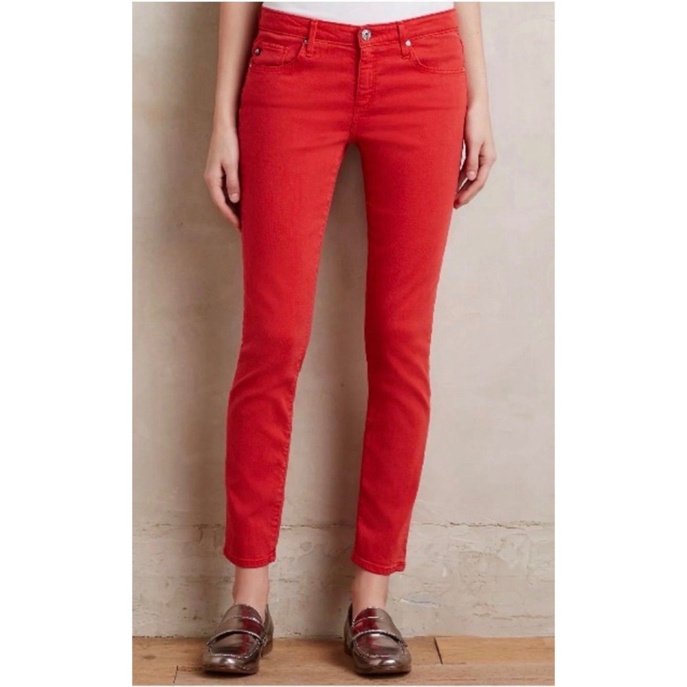 AG Adriano Goldschmied Stevie Ankle Jeans Womens 28R Slim Straight Red Excellent